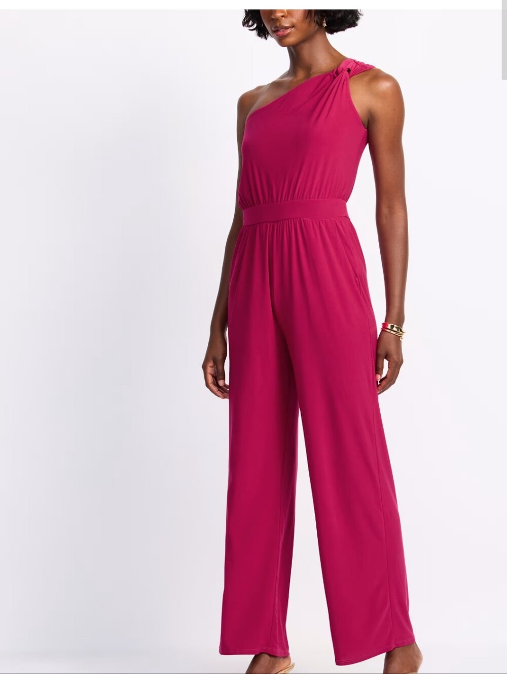 Kaileigh One-Shoulder Wide-Leg Jumpsuit - Rose Pink